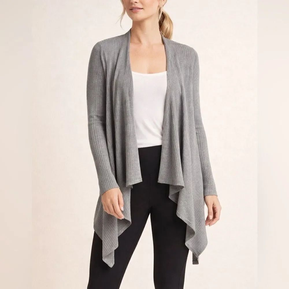 Athleta Gray Wool Blend Ribbed Open Front Draped Cardigan Wrap Sweater Size S